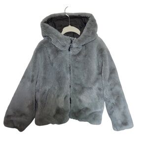 Zara Gray Faux Fur Girls Hooded Jacket Size 6 years NWOT